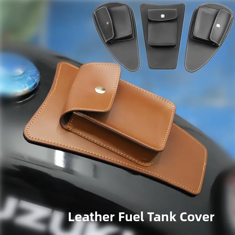 Retro Motorcycle Fuel Tank Bag Leather Decorative Sticker Oil Bottle Holder Document Bag Modification Accessories for Motorcy...