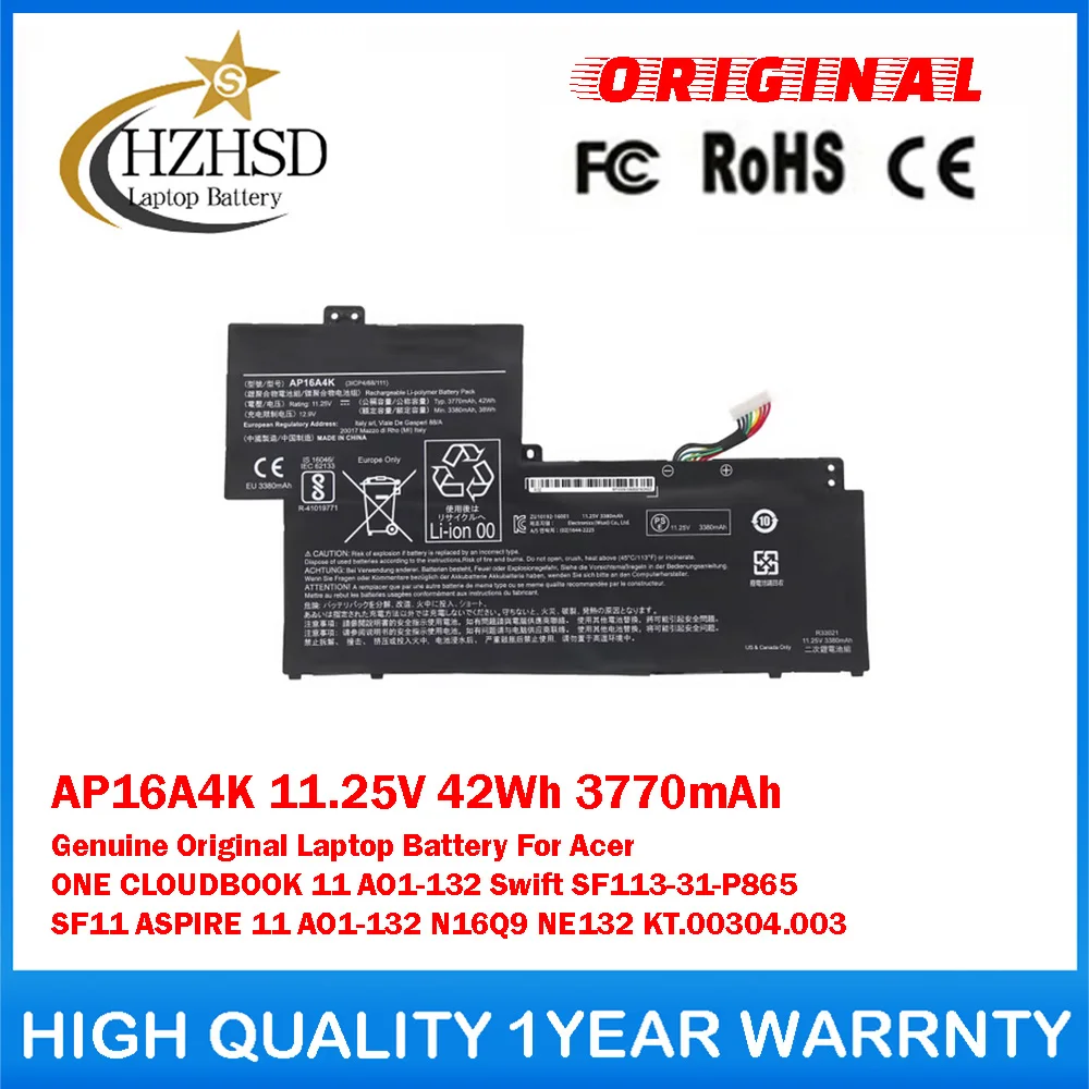 AP16A4K 11,25 V 42Wh 3770mAh batería original para ordenador portátil Acer ONE CLOUDBOOK 11 AO1-132 Swift SF113-31-P865 SF11 ASPIRE 11