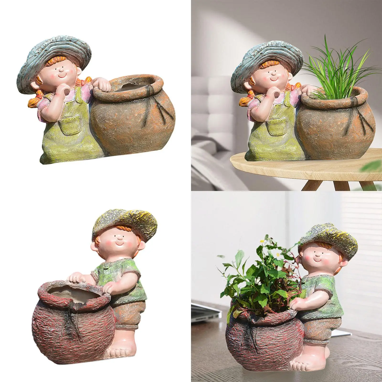 Flower Pot Statue Cute Resin Creative Plant Pot Small Flowerpot Tabletop Ornament for Shelf Bedroom Patio Office Balcony