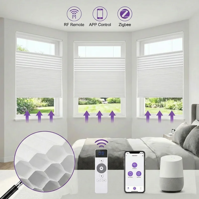 Custom Motorized Top Down Bottom Up Cellular Shades Tuya Zigbee Google Home Voice App Control Smart Honeycomb Blinds For Window