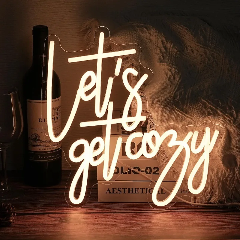 

Let's Get Cozy Neon Signs Wall Decor Warm White Led Signs Usb Powered Living Room Decor Game Room (13×12.6 in)