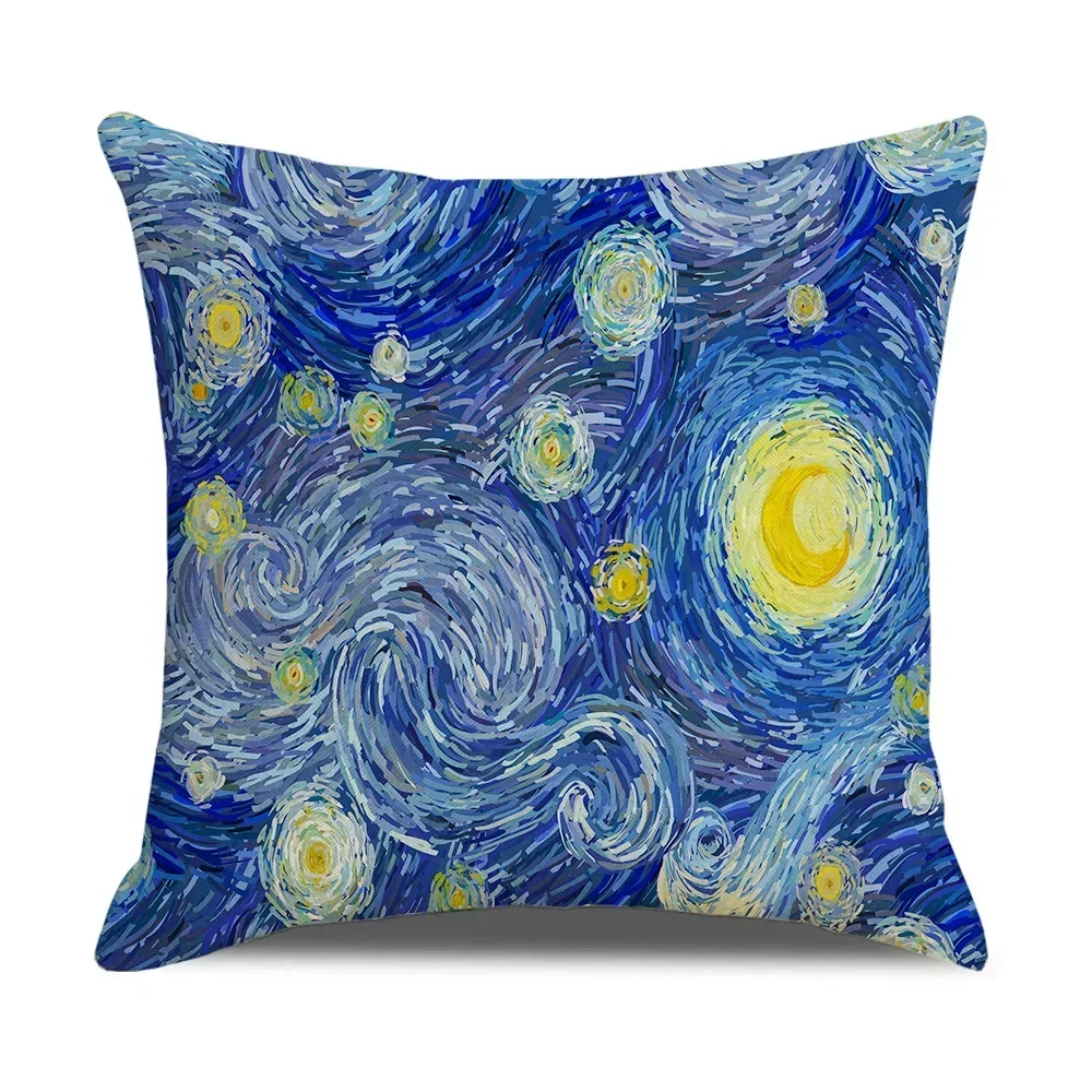 Vintage Art Cushion Cover Van Gogh Oil Painting Pillowcase Living Room Sofa Decoration