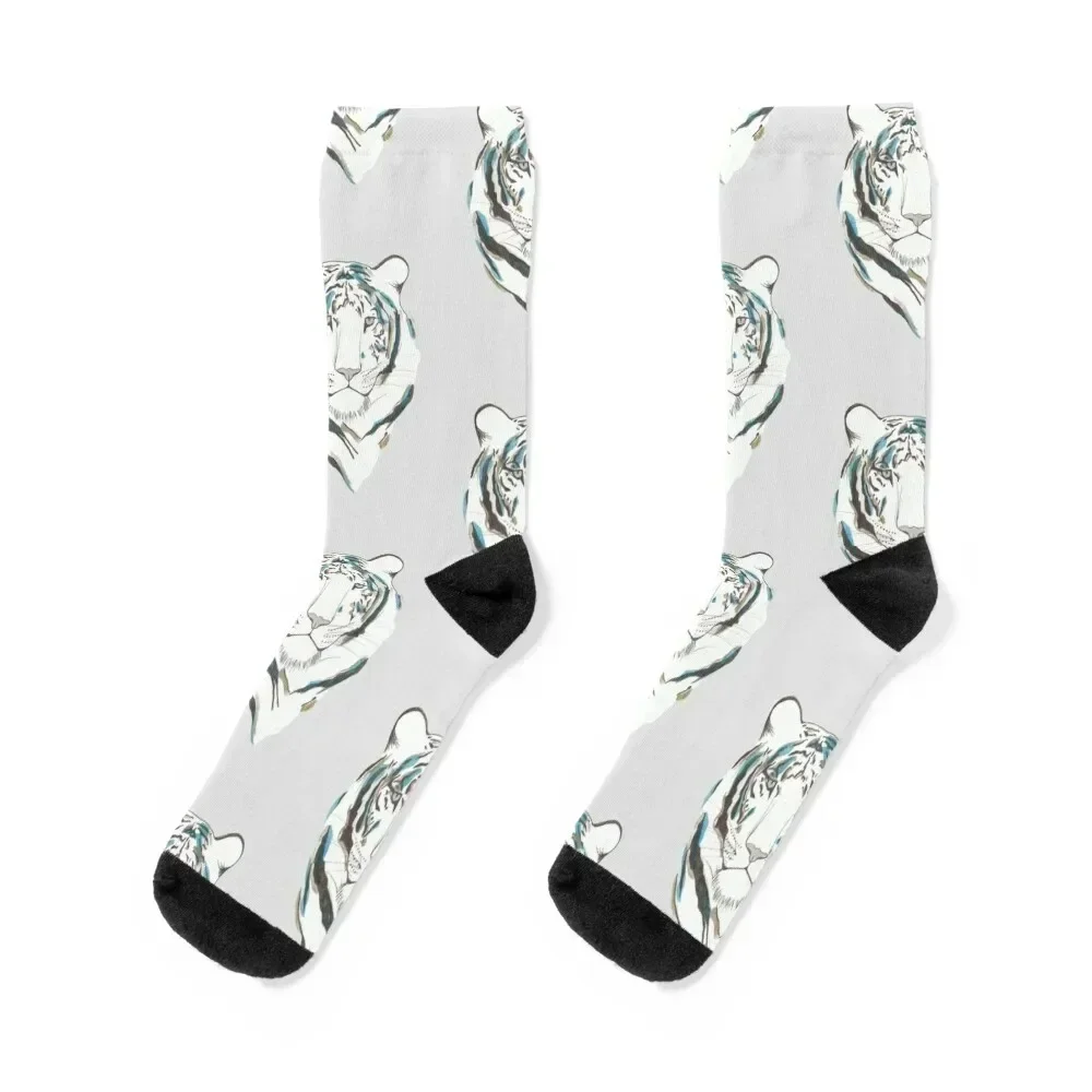 White Bengal Tiger in Blue Socks designer brand new in's FASHION Mens Socks Women's