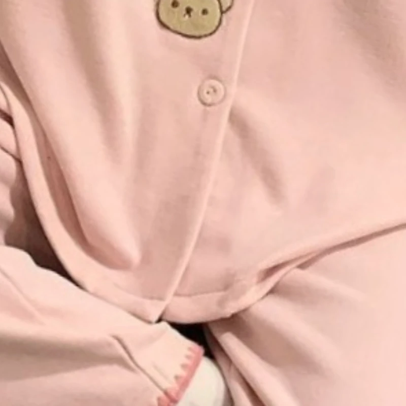 Cartoon Kawaii Miffy Autumn Pink Cashmere Pajamas Keep Warm Long Sleeve Turndown Collar Front Buckle Soft Household Clothes New