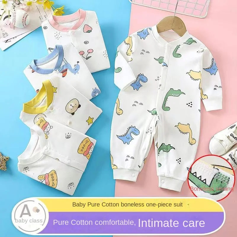 Infant Long-sleeved Bodysuit Newborn Romper Boneless Spring and Autumn Climbing Suit Babys Treasure Printed Climbing Suit