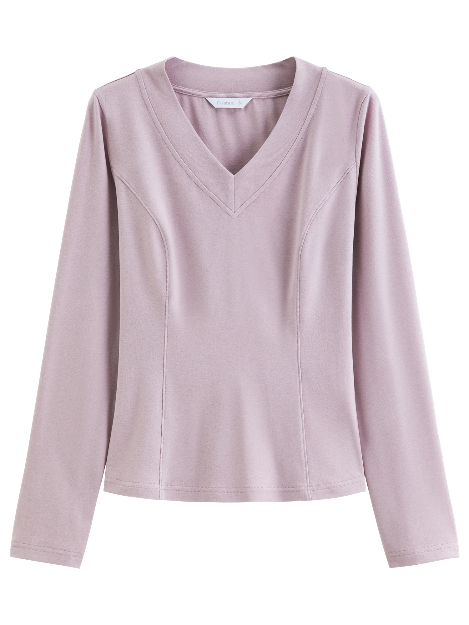 DUSHU Damen V-Ausschnitt Langarm Weiches Mischgewebe Slim Fit Strick-T-Shirt Einfarbiges Unterhemd Elegantes Leichtes Layering-Oberteil für den Alltag – Detail 28