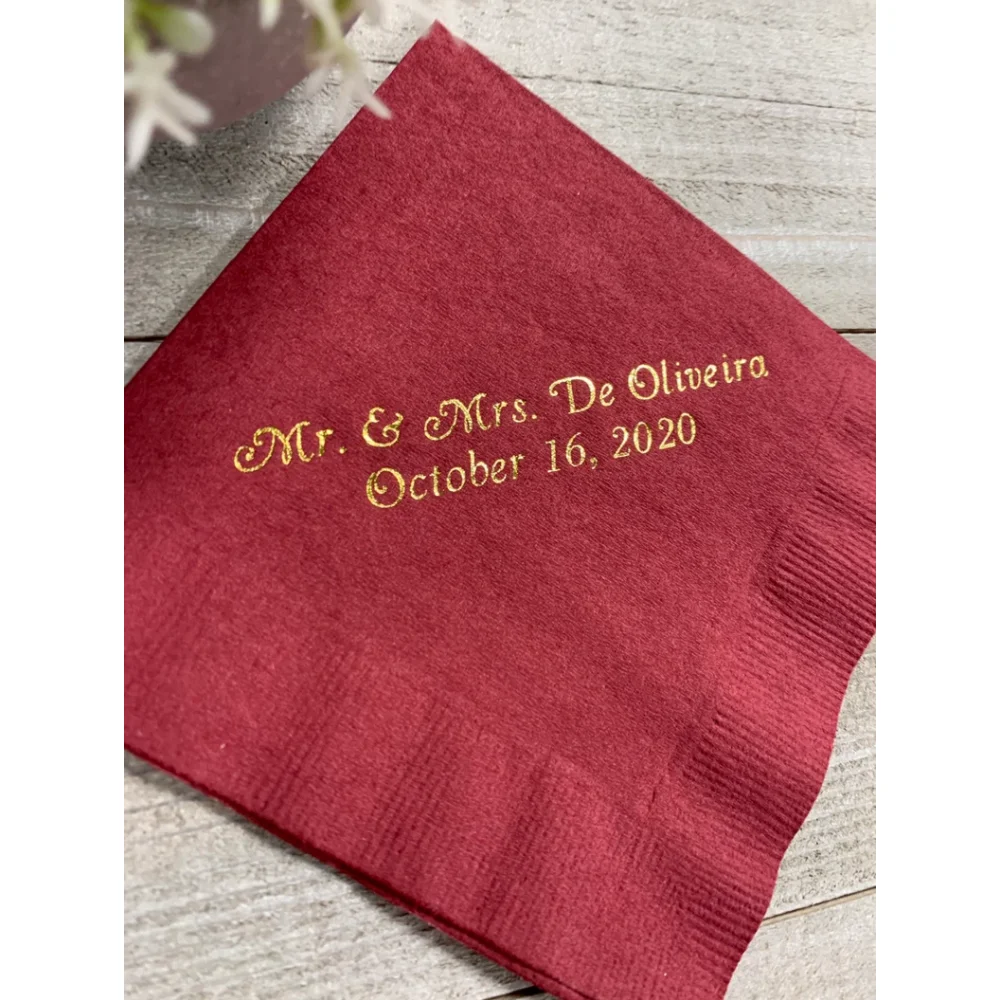 

50Pcs Personalized Wedding Cocktail Napkins - Hand Towel Available Anniversary Monogram Rehearsal Luncheon Dinner Beverage Gold