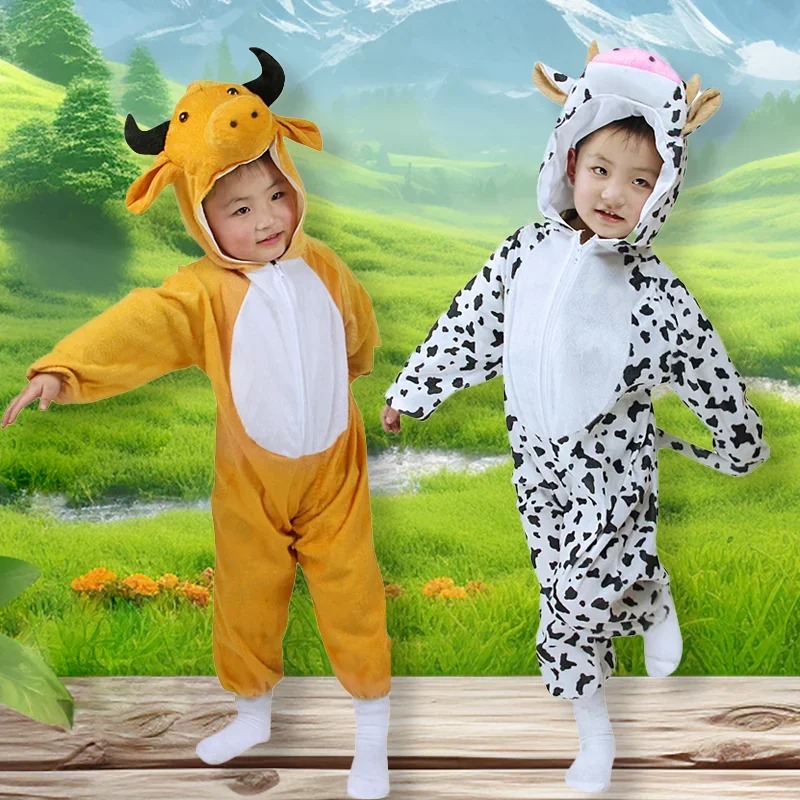 

Children Kids Cows Yellow Cattle Costume Cosplay Halloween Animals Costumes Jumpsuit for Height 90-150 cm Boy Girl