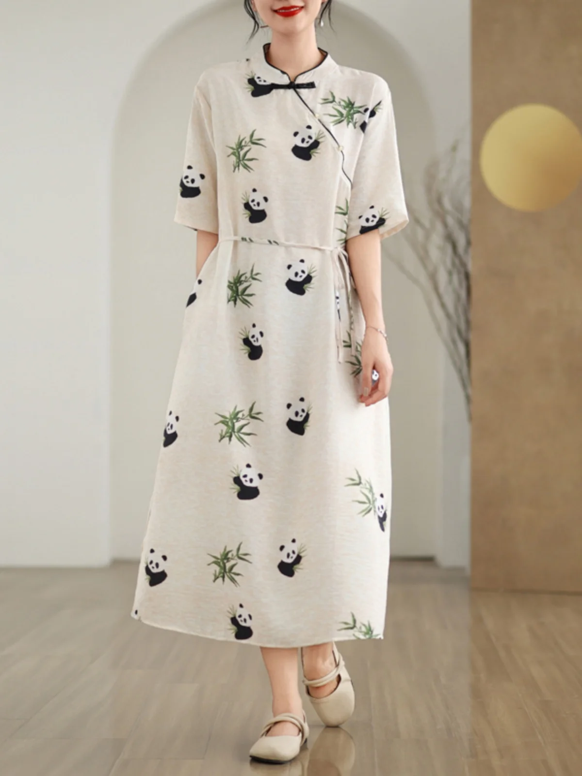 

Ele Long Qipao Dr Silk Le с принтом на боковой пуговице, большой размер, женский модный традиционный китайский сле Dr