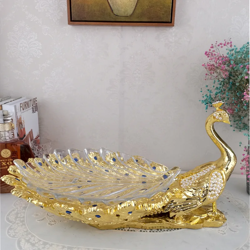 HYS Pearl Peacock Home Fruit Plate Table Display Bedroom, Dining Room, Study Room Desktop Modern Simple Ornament