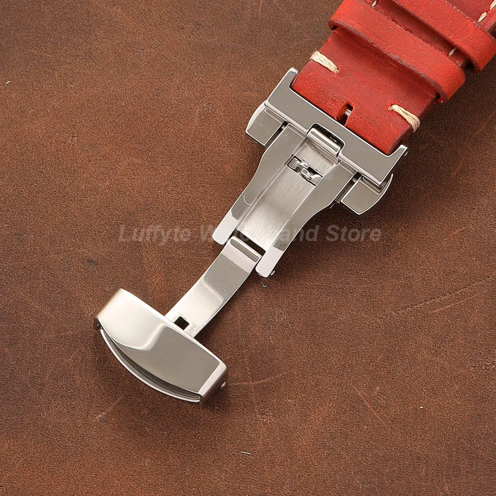 Crazy Horse Leather Watch Strap Quick Release Design Stainless Steel Butterfly Buckle 18/20/22mm Men's Watch Accessories image 5