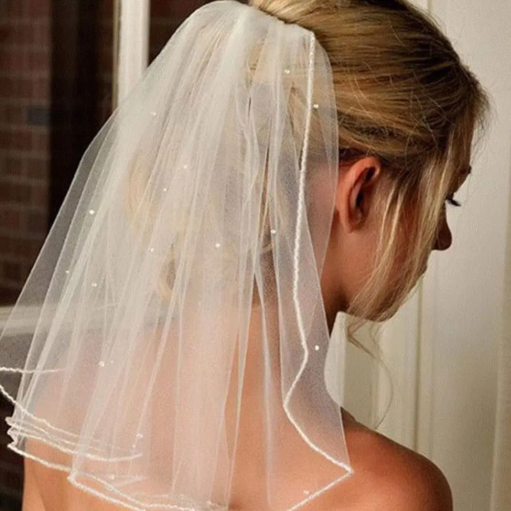 Bridal Veil Short Tulle Veils Wedding Rhinestones Vails Women's White Ivory with Comb for Brides Shower Hen Party