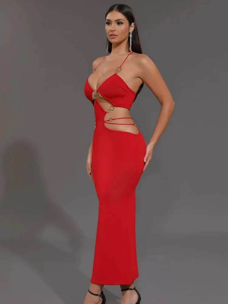 Robe bandage sexy à col en V pour femmes, paillettes découpées, batterie midi, tenue de club de soirée élégante, noir, rouge, célébrité, 2024