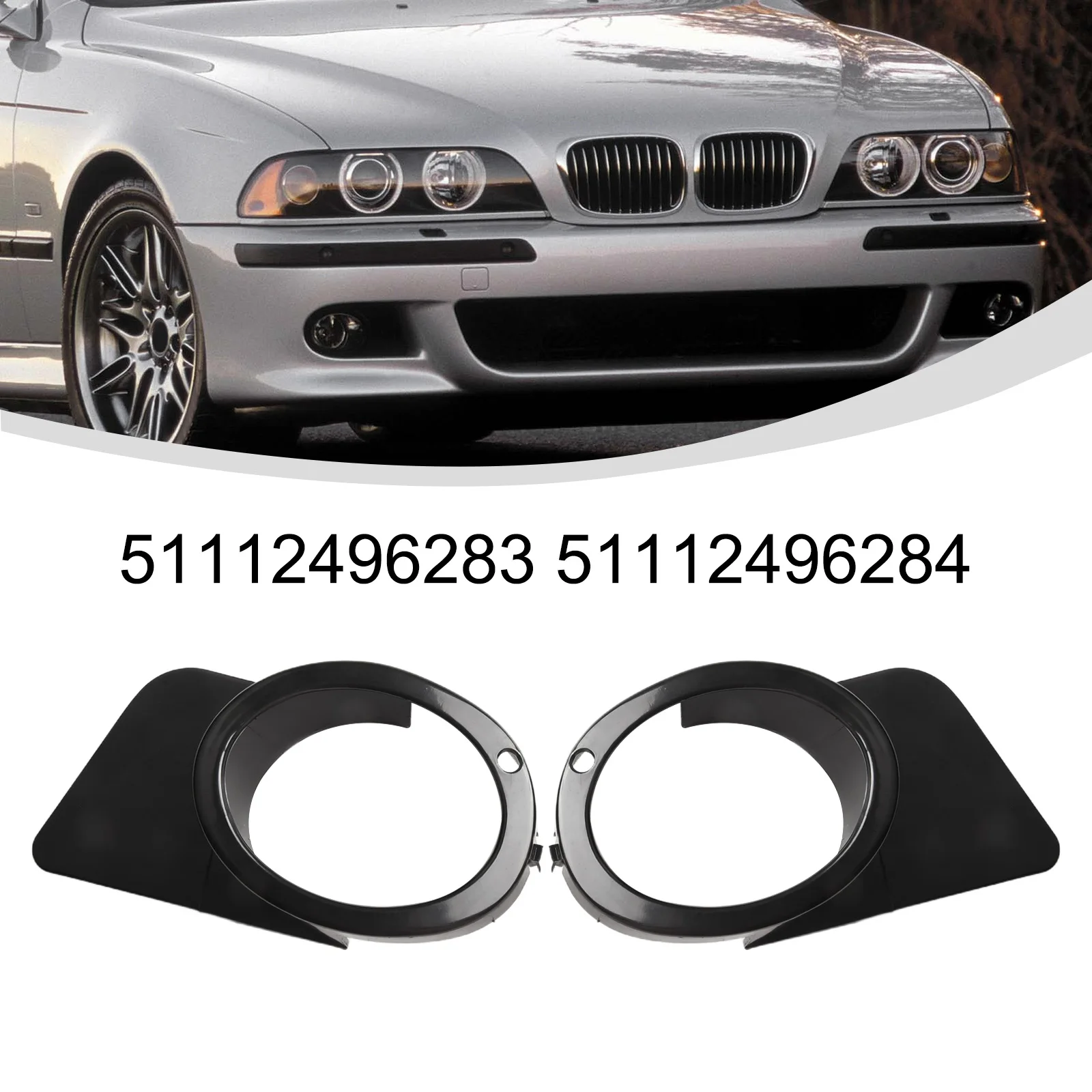 1pair Front Fog Light Part For BMW For E39 For M5 99-03 51112496283 51112496284 Black Wear-Resistant Direct Fit Auto Part