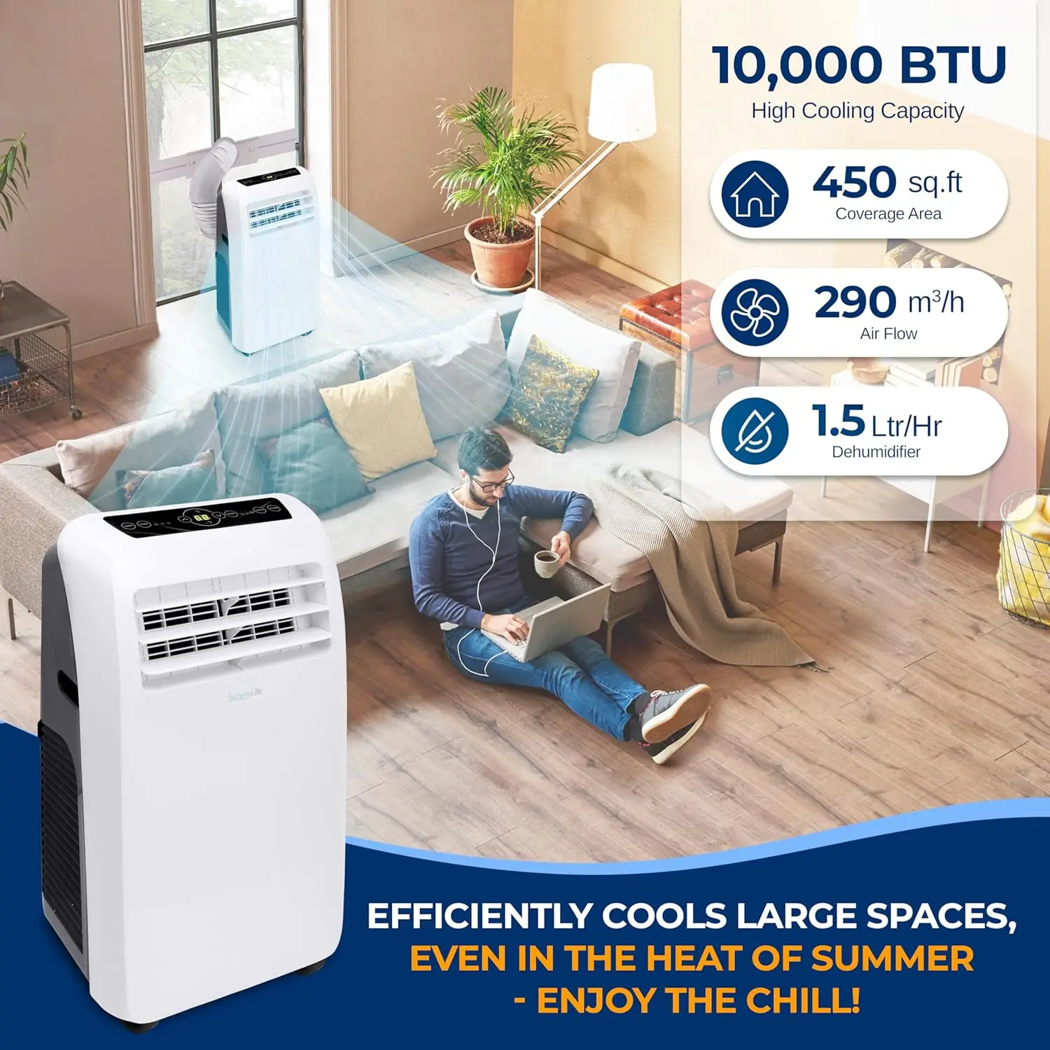 SereneLife-Climatiseur portable, 10,000 BTU, petit format, avec aquarelle intégrée, pour chambres jusqu'à 450 pieds carrés