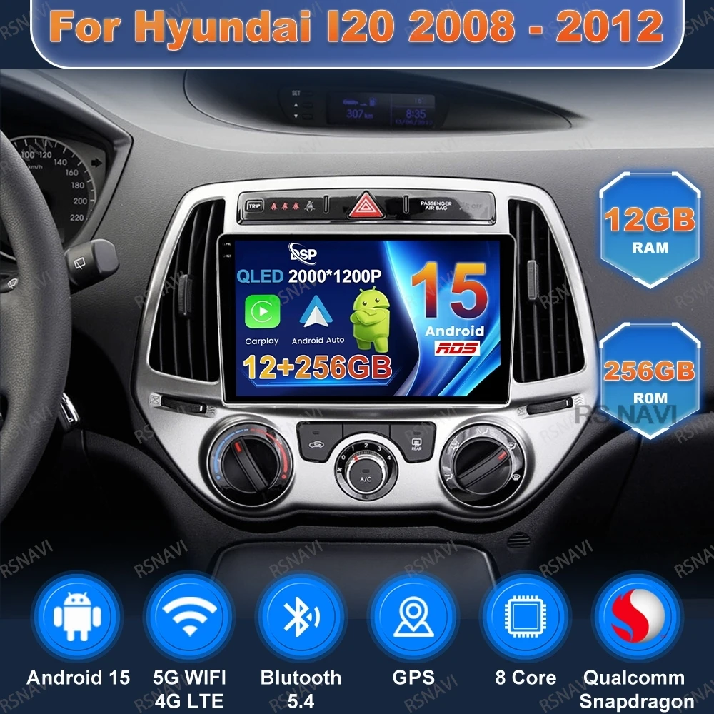 Android 15 Autoradio Voor Hyundai I20 2008-2012 4G LTE Viedo Speler Draadloze Carplay Auto DSP 5G WIFI Autoradio BT Multimedia