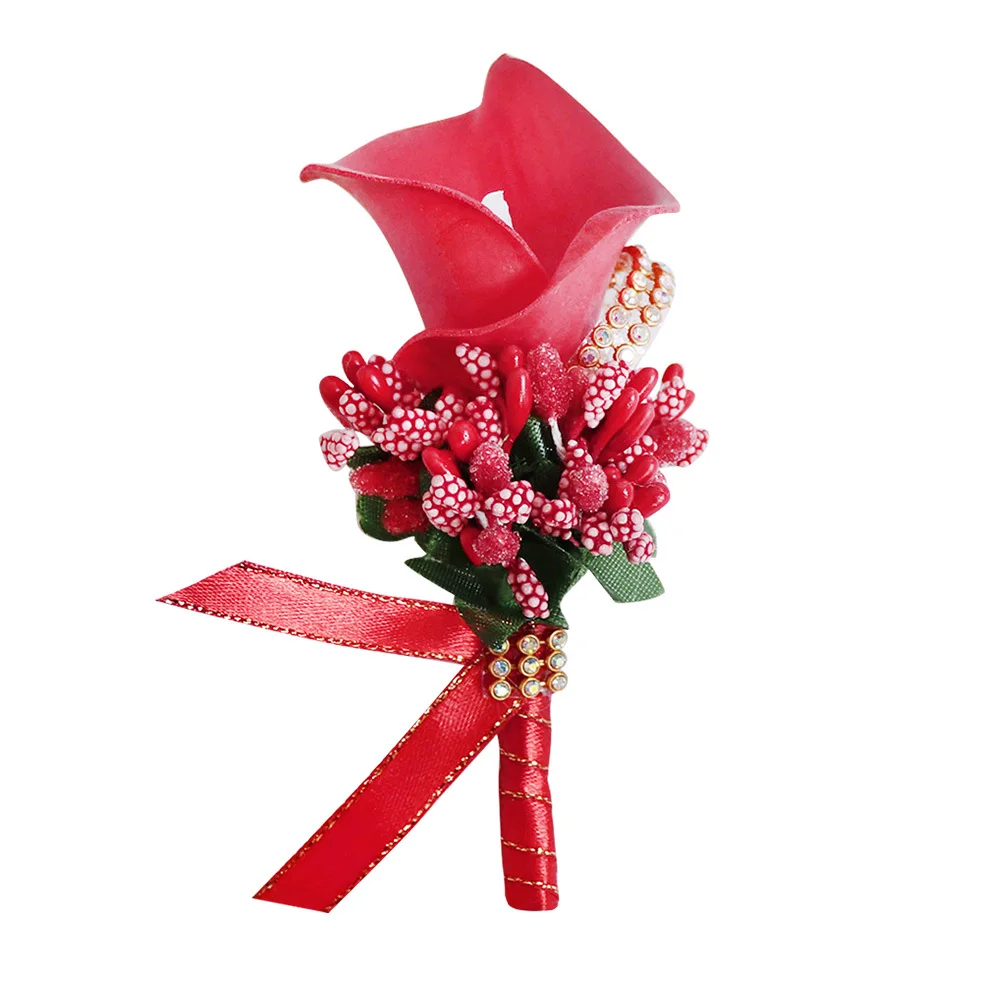 1 قطعة الأحمر بو زهرة اصطناعية بروش دبوس لحفل الزفاف وصيفه الشرف العروة مساء حفلة موسيقية الديكور #2