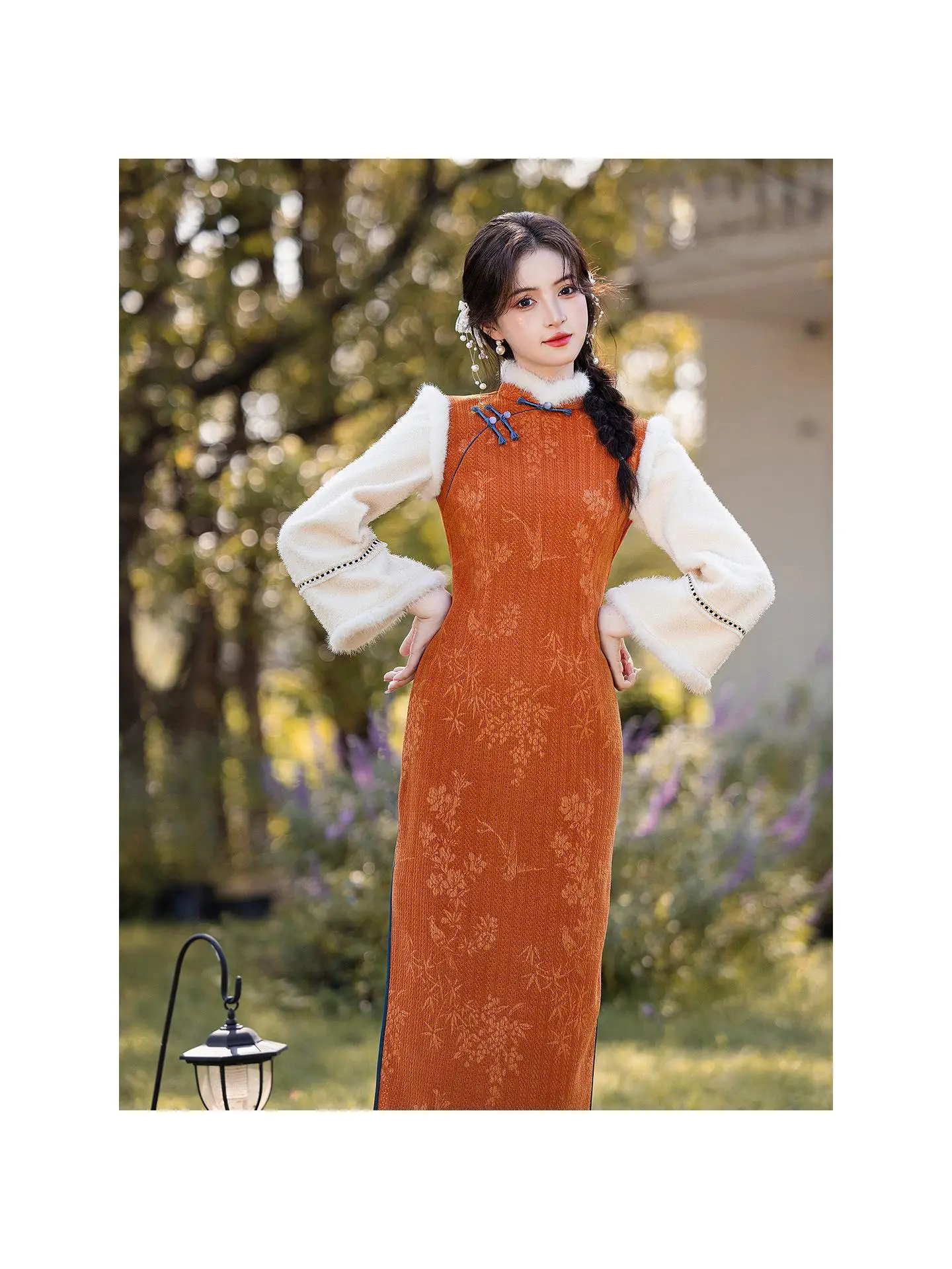 

Losuobo Thiened Fce-Lined Improved Sle New Chinese Sle Qipao for plus Size Women Winter Slimming Belly Covering