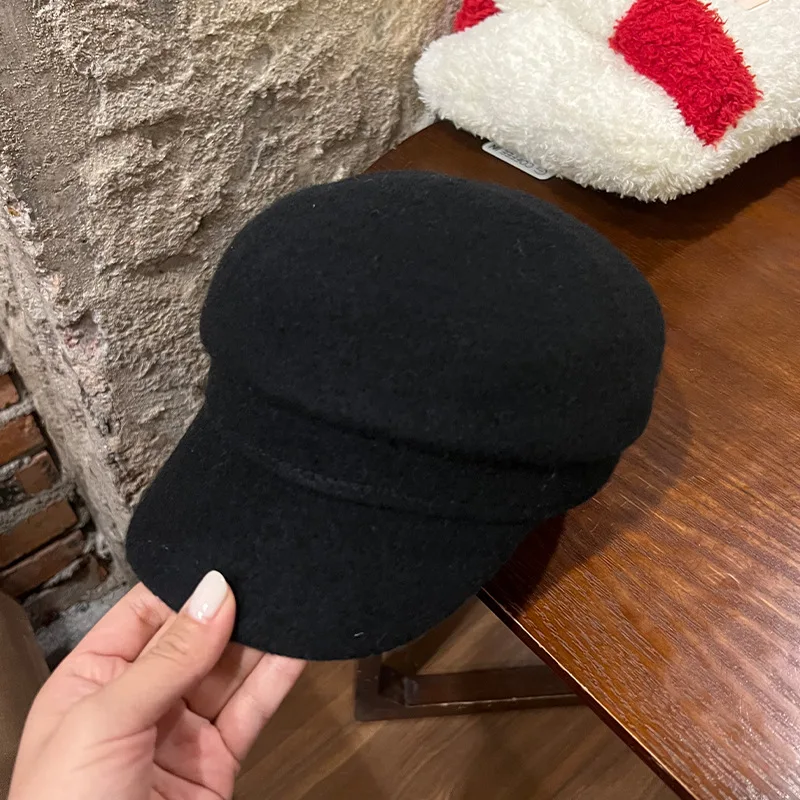 Old Money Wind Solid Color Wool High-end Sense Equestrian Hat Female British Retro Octagonal Hat Autumn and Winter Newsboy Cap