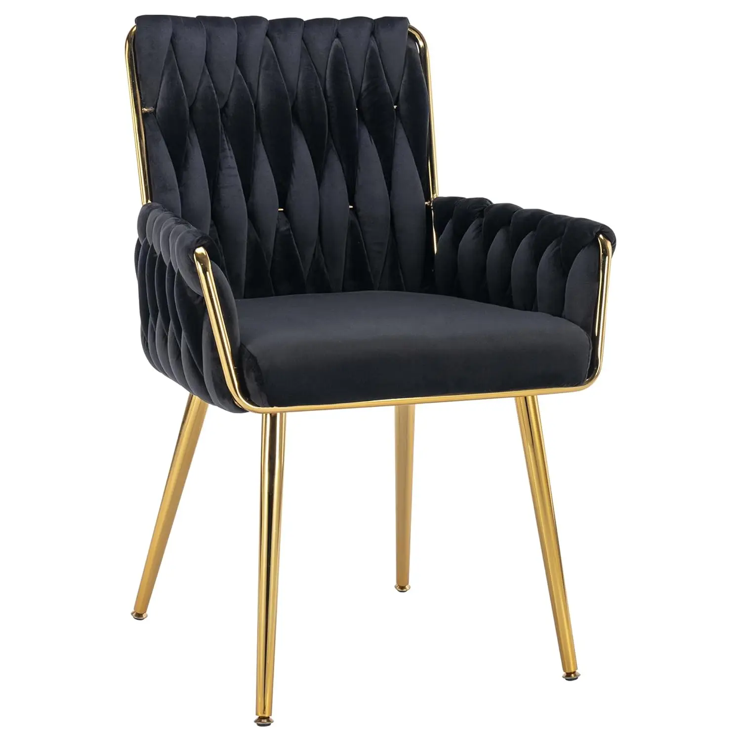 

No Wheels Velvet Desk Chair with Back & Armrest Gold Metal Legs Upholstered Makeup Chair Bedroom Nail Spa Black, Customized