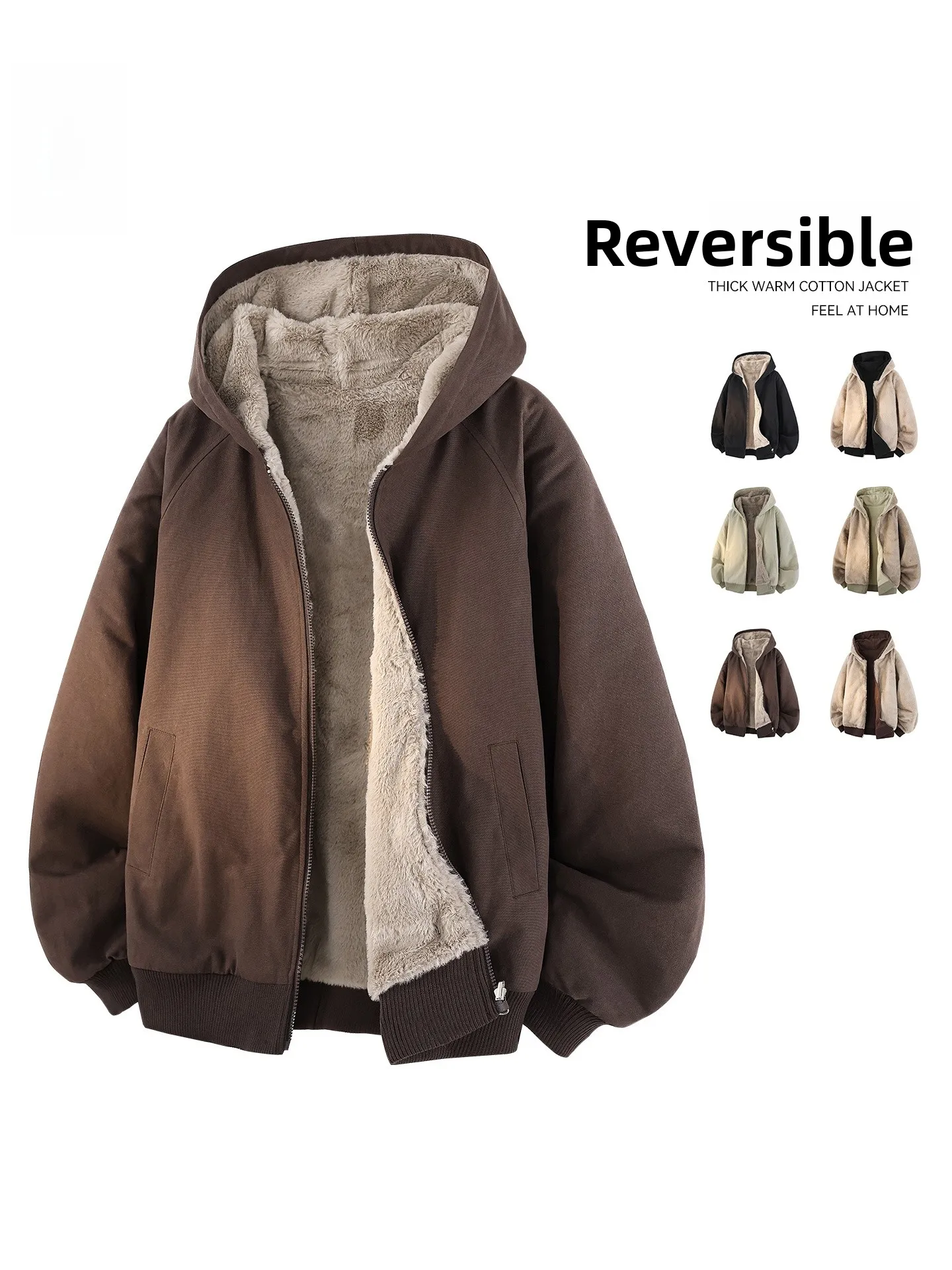 

Men's Winter Thiened Fce Lined Casual Cotton Jaet Double Sided Wear American Retro Sle Mountain Eagle Coat Warm