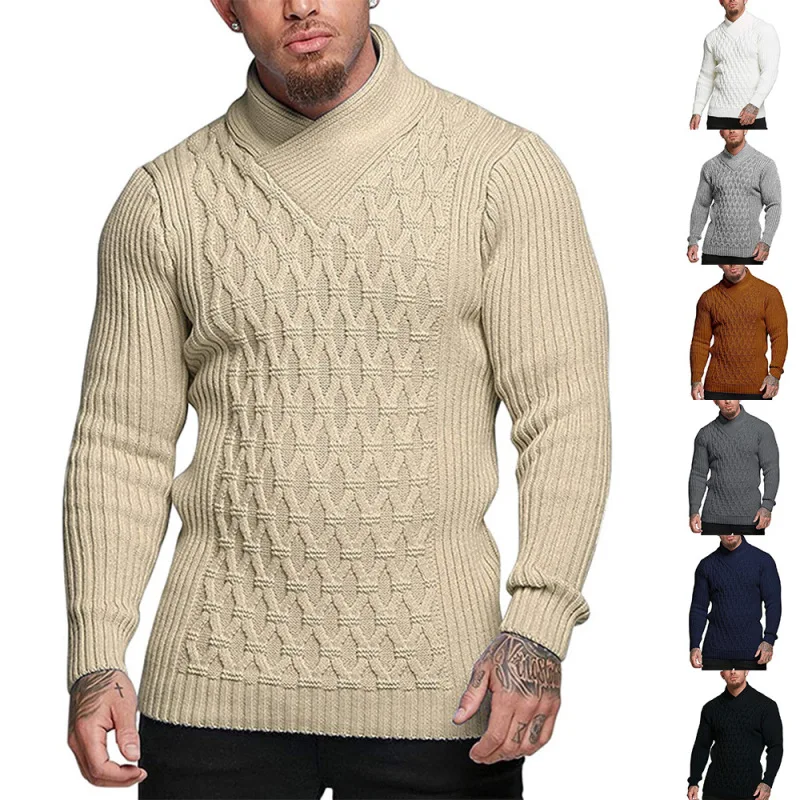 2023 Men's Sweaters Europe Station Autumn and Winter Popular Men's Slim Fit Half High Neck Retro Hooked Sweaters Trend