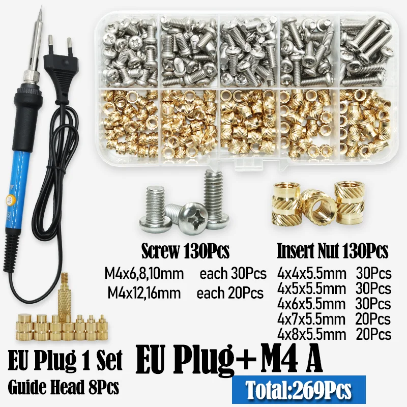 Wärme Set Gewinde Messing Einsatz Mutter und Bolzen M2 M3 M4 Lötkolben Spitze Kupfer Einsetzen Mutter Maschine Schraube Kit Einsätze 3d Drucker – Detail 12