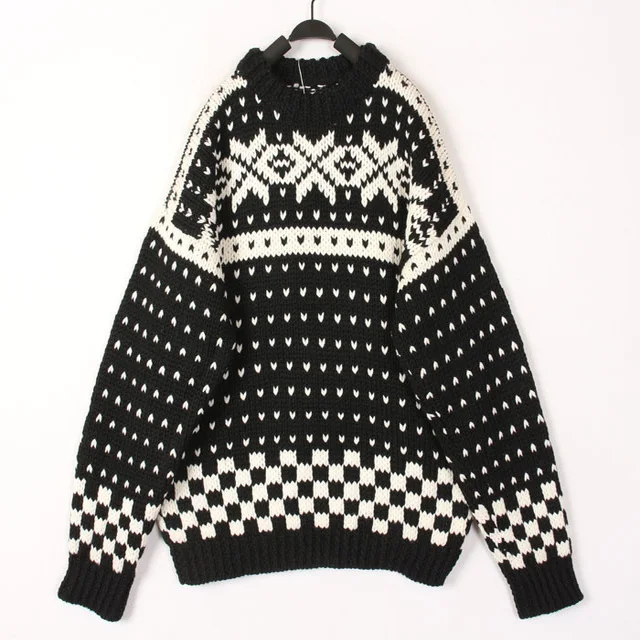 

Thickened Woolen Christmas Sweater Unisex Nordic Iceland Style Harajuku Fluorescent Island Sweater Commute Loose Fit Long Sleeve