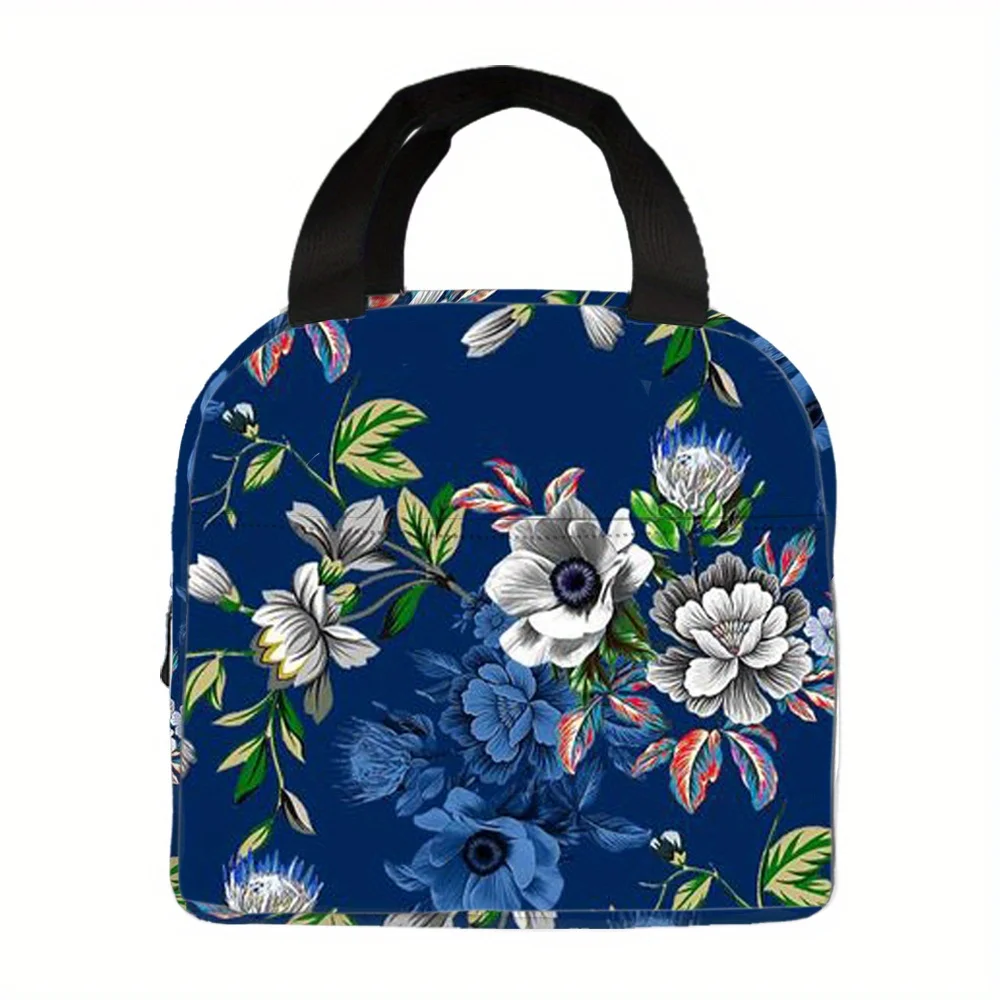 

Floral Printed Insulated Lunch Bag - Large Capacity, Reusable, Portable Oxford Cloth Lunch Box for Work, Picnic, Beach - Hand Wa