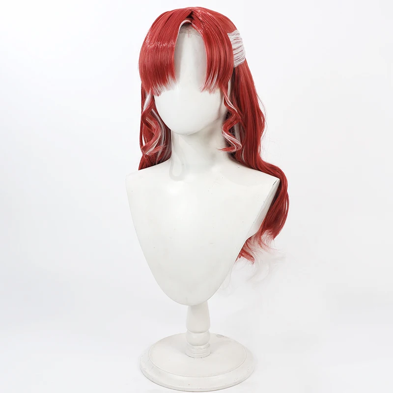 Vtuber Saotome Berry Cosplay Wig Red White Mixed Wavy Heat Resistant Synthetic Hair Halloween Party Role Play + Free Wig Cap