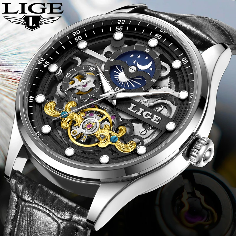 

Мужские механические часы LIGE Hollow, модные деловые часы, лучшие брендовые роскошные водонепроницаемые автоматические часы для мужчин, Montre Homme