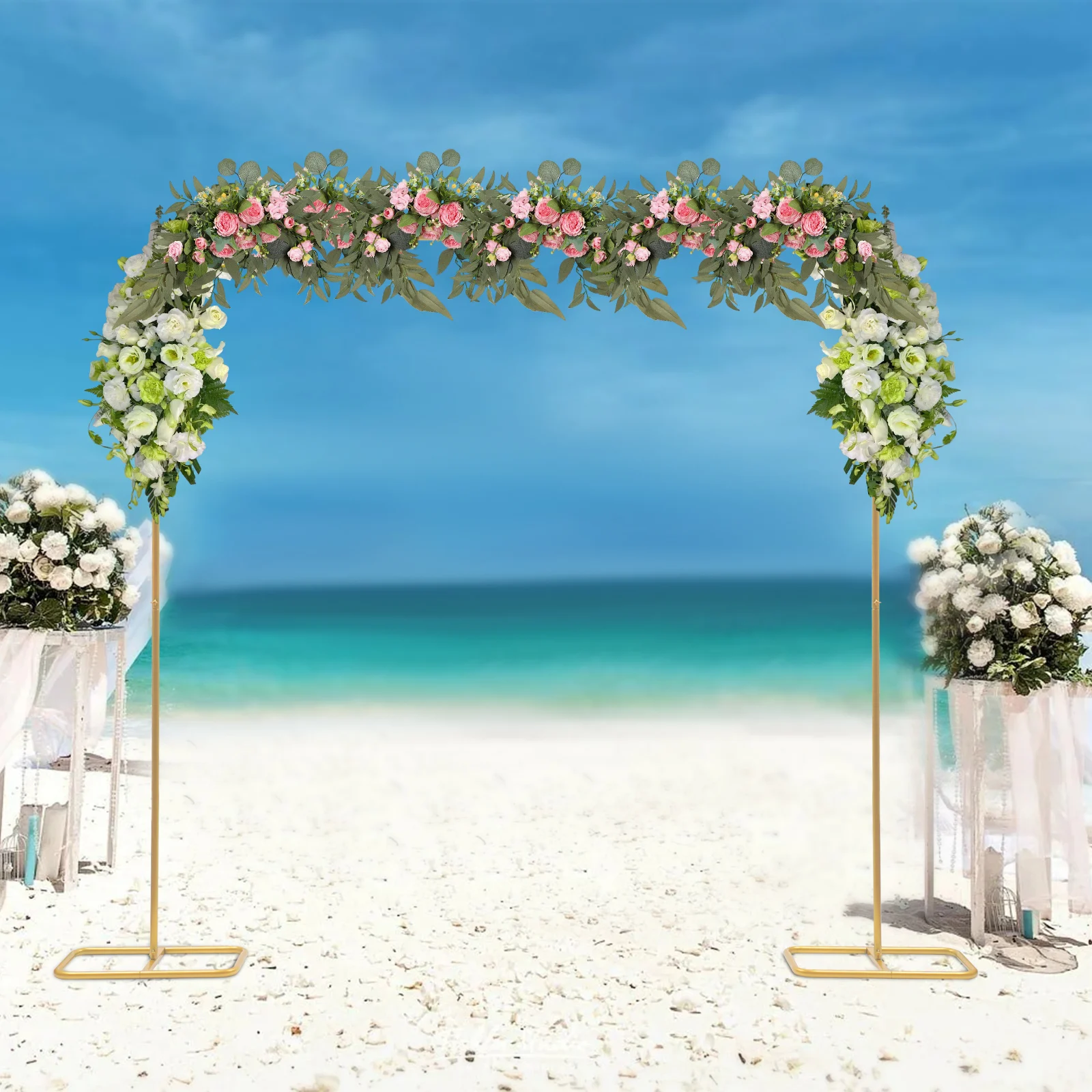 6.6x6.9Ft Wedding Arch Stand Metal Square Garden Backdrop Frame Flower Balloon DIY Decor Rack Birthday Party Supplies Gold/White