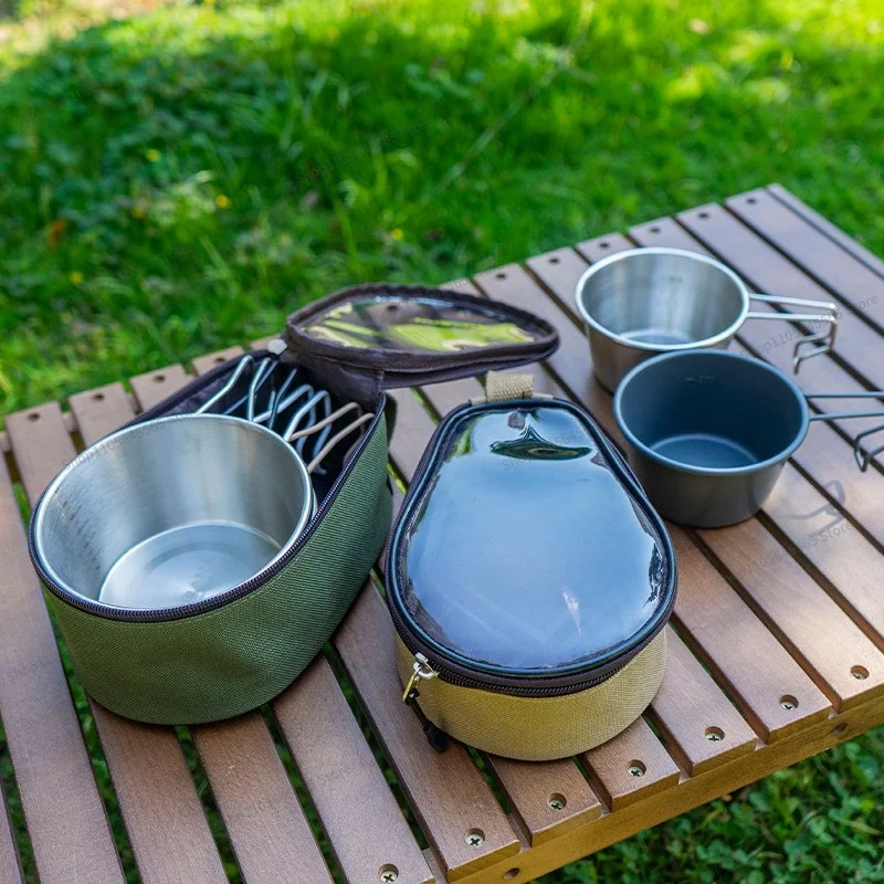 For Outdoor 4-piece Camping Stainless Steel Tableware Portable Bowl Set