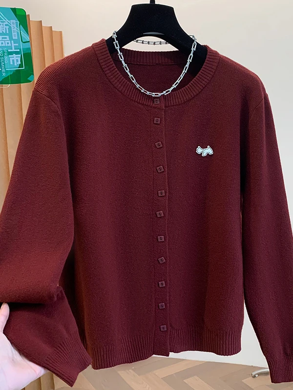

Casual Sle ey Dog Print Knitted Sweater Cardigan Women's Loose Fit Spring Autumn New Arrival Versatile Comfortable Top