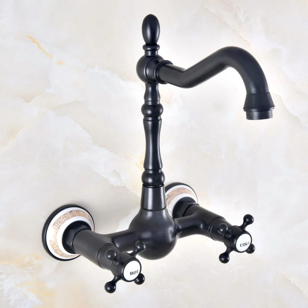 

Wall Mounted Two Handles Oil Rubbed Bronze Finish Kitchen Sink Bathroom Basin Faucet Mixer Tap znf466