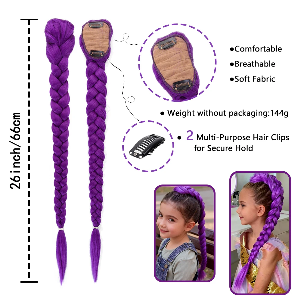 

Demon Hunter Rumi Purple Wig Braid High - Temperature Silk Role - Playing Wig for Children's Stage Party Decoration