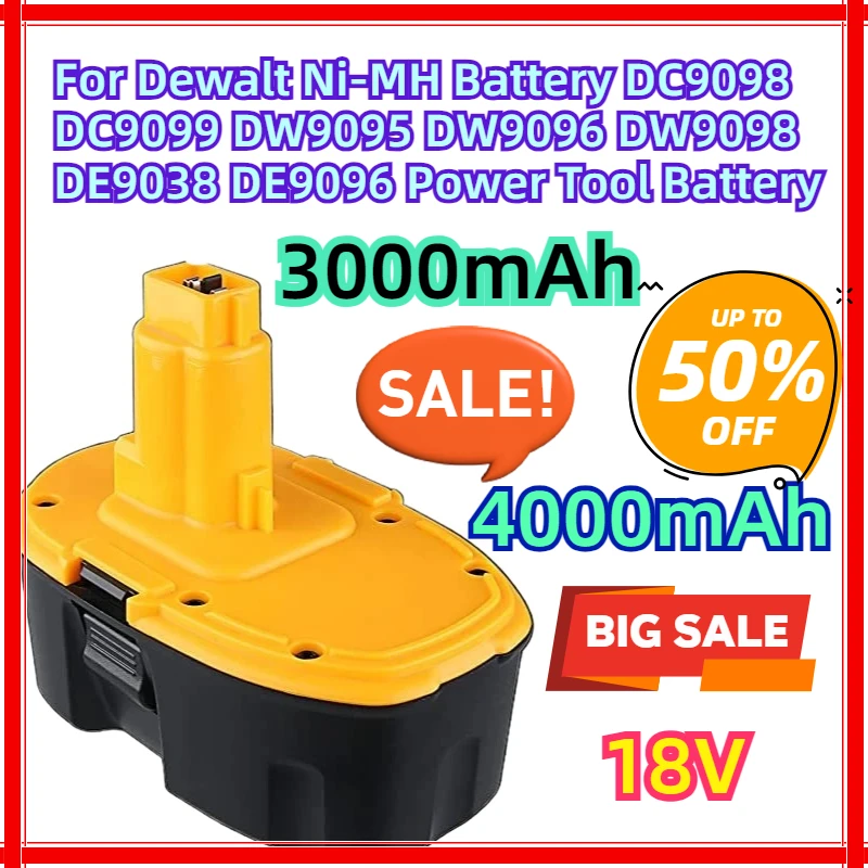 For Dewalt 18V 4000mAh Ni-MH Battery DC9098 DC9099 DW9095 DW9096 DW9098 DE9038 DE9096 Power Tool Battery