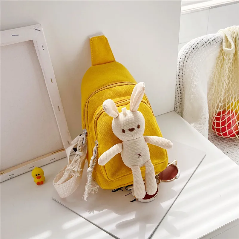 かわいいウサギ柄キャンバスチェストバッグ-子供用-ユニセックス-シングルショルダーバッグ-漫画風-韓国スタイル-子供用ファッション-クロスボディバッグ