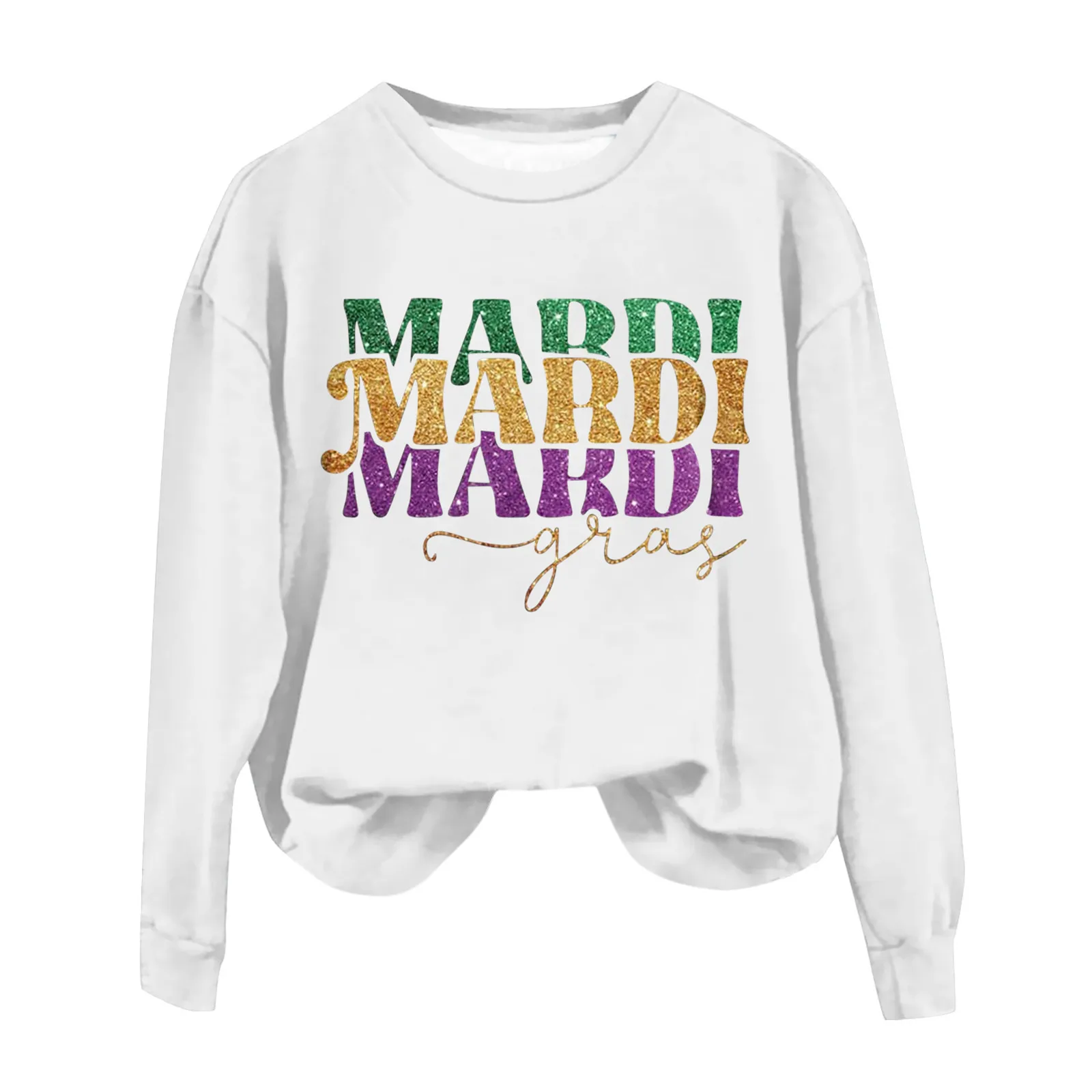 

Mardi Gras Costumes Women Sweatshirt Fashion Letter Printed Round Neck Long Sleeve Top Trendy Versatile Hoodies Tops For Women