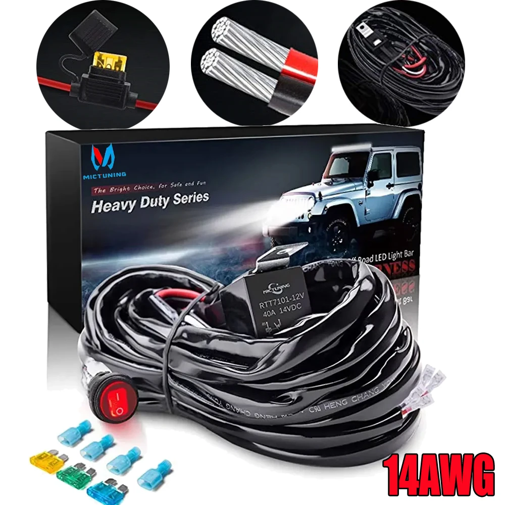 

MICTUNING LED Light Bar Waterproof Wiring Harness Fuse Relay Kit With 2 Leads ON-OFF Waterproof Switch For Car ATV Truck Offroad