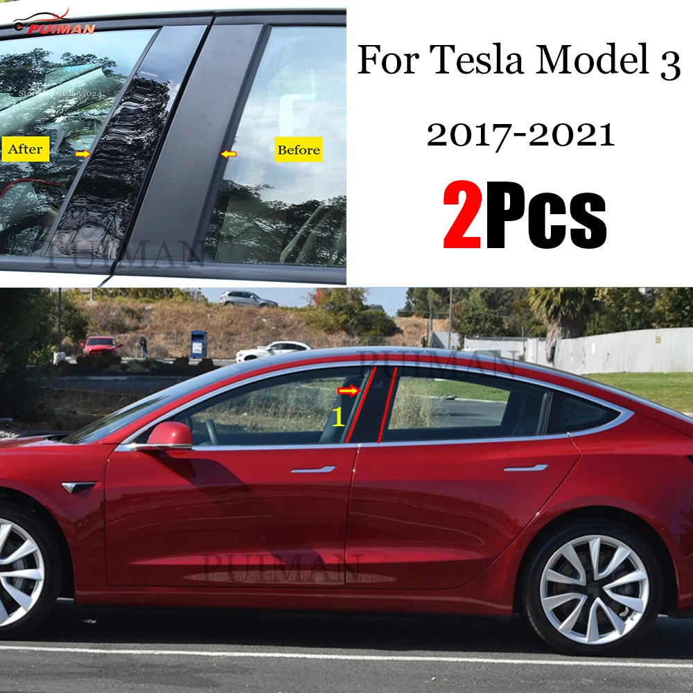 2PCS Window Trim Cover BC Column Sticker Fit For Tesla Model 3 2017-2021 Polished Pillar Posts Chromium Styling