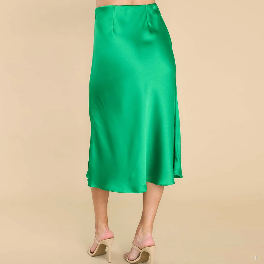 2023 Summer Women's Satin Skirt Elegant Purple A Line Shiny Skirt High Waist Mid-length Skirts Red Office Midi Skirts for Female