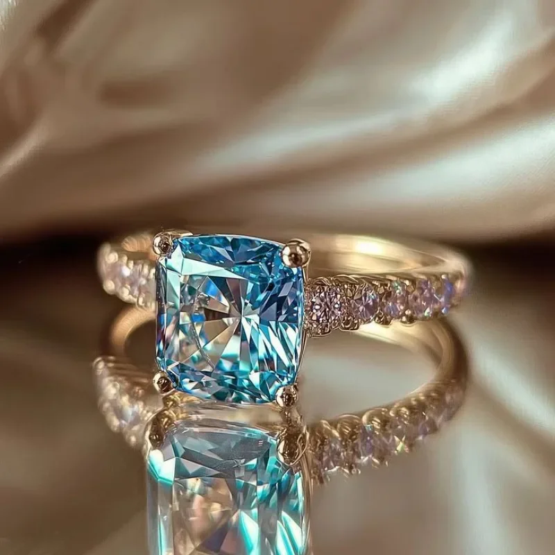 Diamond Square Ice Flower Cut Princess Ring for Women Exuding High-End Luxury In-Stock