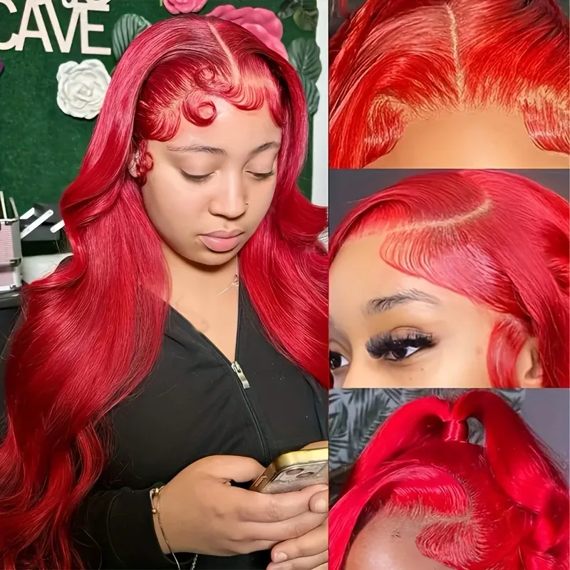 13X4 HD Transparent Lace Wig Red Body Wave Lace Front Wig 220% Density Burgundy Lace Front Wig Pre-plucked Bye Bye Knots Long - Image 6