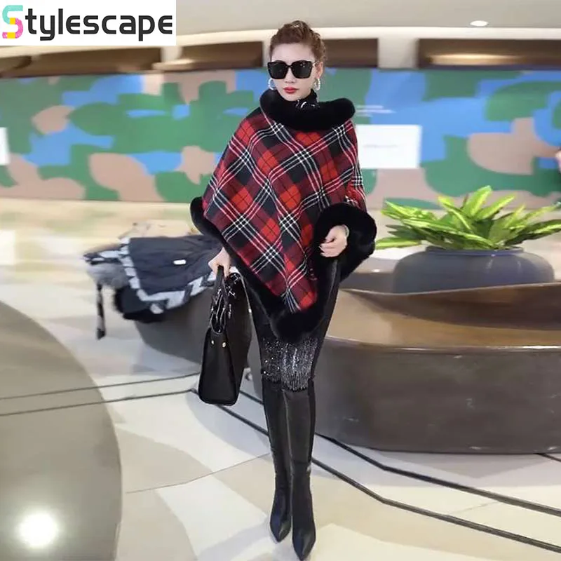 Knitted Top Paired with High-end Loose Sweaters for Autumn and Winter, Women's Outerwear with Thick Fleece and a Shawl Cape