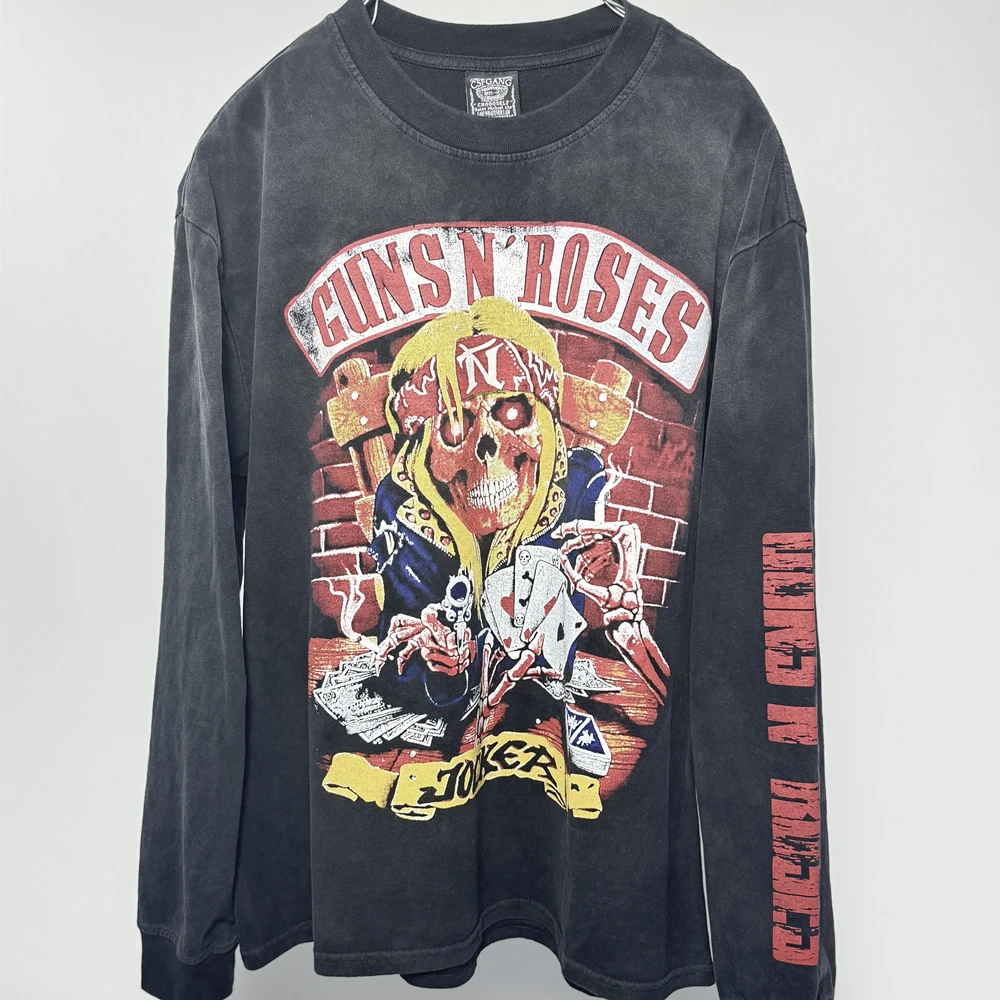 

Футболка с длинными рукавами Washed Guns N' Roses Las Vegas Limited Saint, мужские и женские футболки высокого качества, футболка