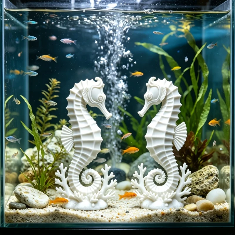 2Pcs Seahorses Coral Figurines Set 3D Print Aquarium Landscape Ornaments Nautical Coastal Style Desktop Aquarium Diy Decor Gifts