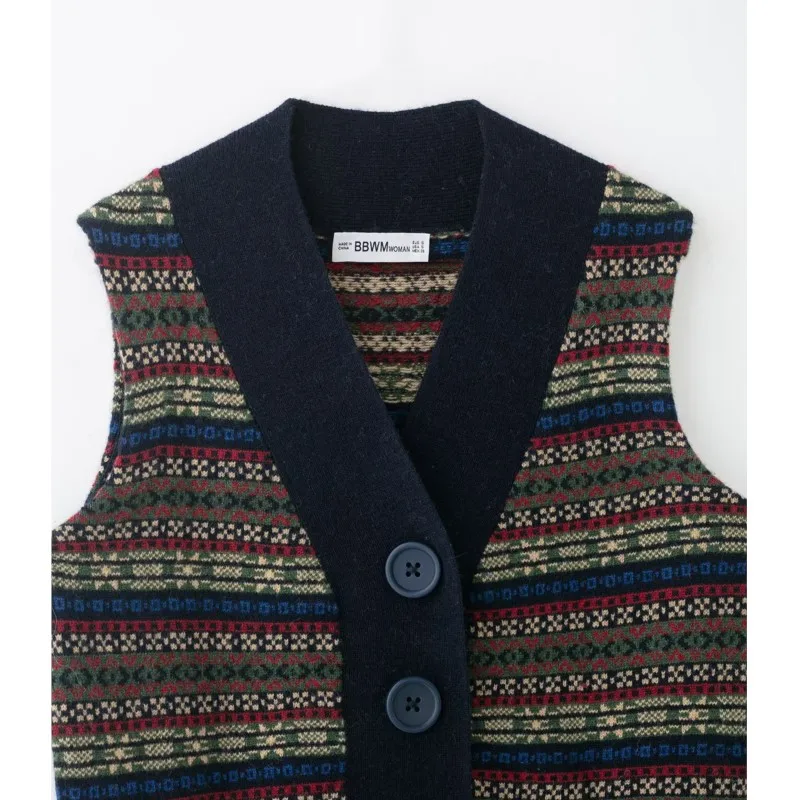 المرأة الصوف الجاكار محبوك سترة الخريف الشتاء الخامس الرقبة أكمام زر سترة الإناث صدرية الموضة غير رسمية #3