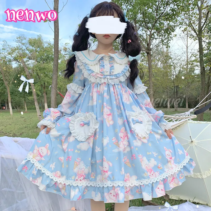 

Sweet Soft Cute Rabbit Original Design Lolita Dress 2026 Autumn New Mid-length Adorable OP Long Sleeve Dress for Women