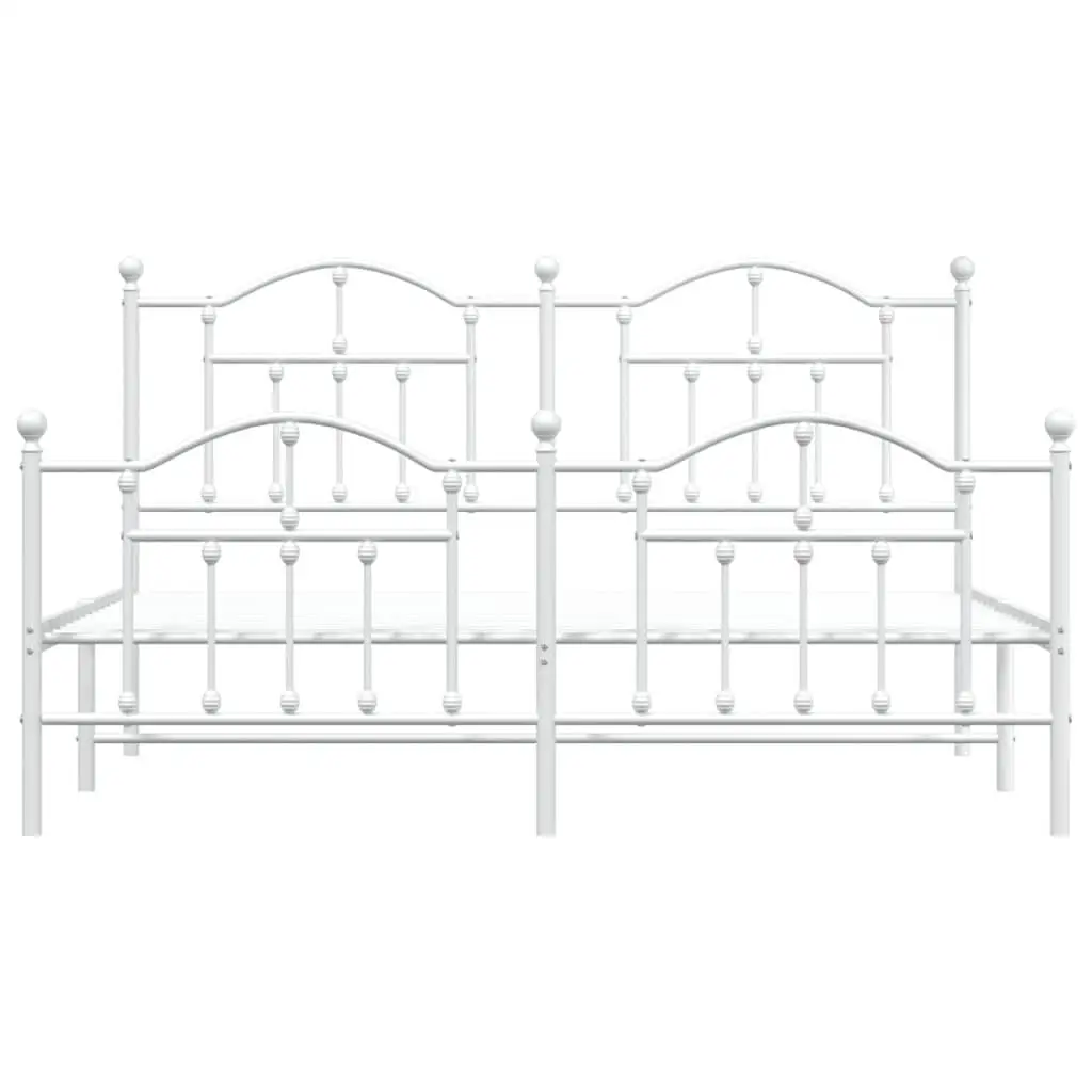 Cadre de lit double en acier blanc élégant, conception rectangulaire moderne, structure de support durable